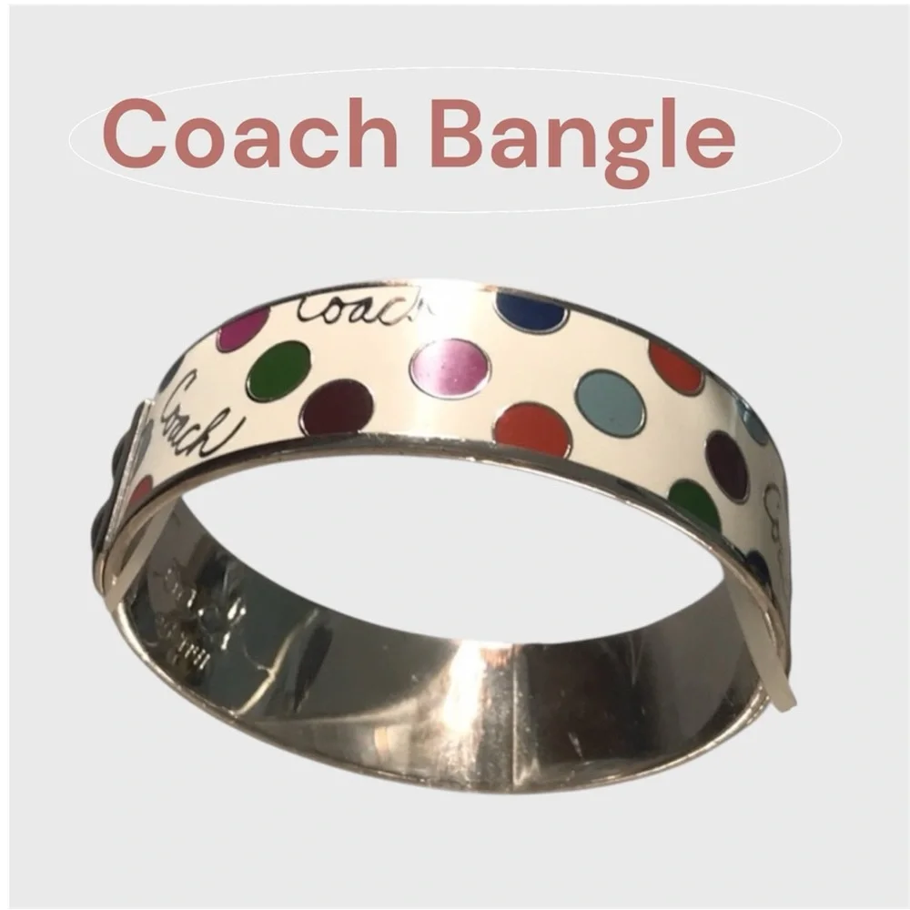 Coach Y2K White Enamel w/Multicolor Polka Dots Silver-Plated Bangle (7.5”D) NWOT - Picture 5 of 6